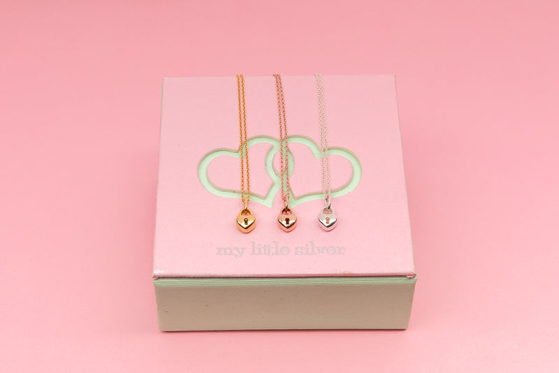 Love Heart Lock Pendant & Children's Necklace - Yellow Gold