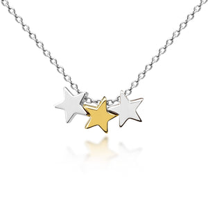 Three Floating Stars Necklace - Yellow Gold/Sterling Silver