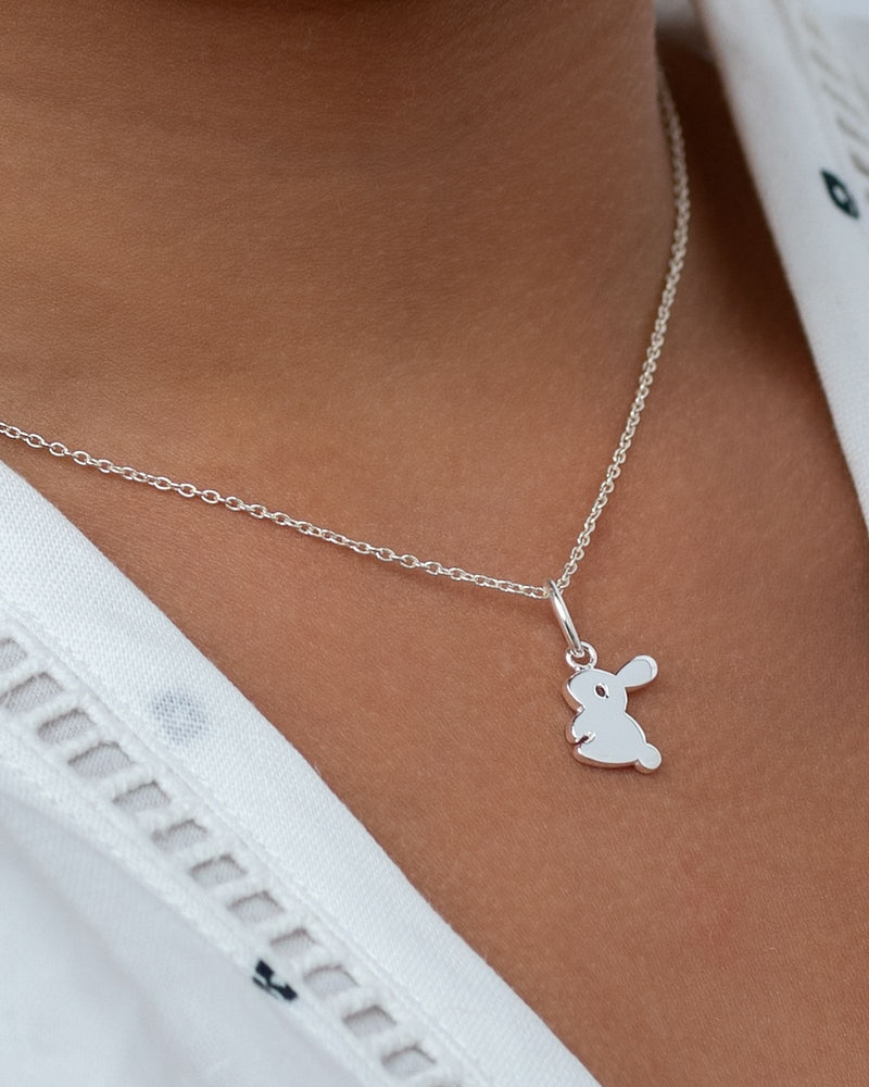Fluffy Bunny Rabbit Pendant & Necklace - Sterling Silver