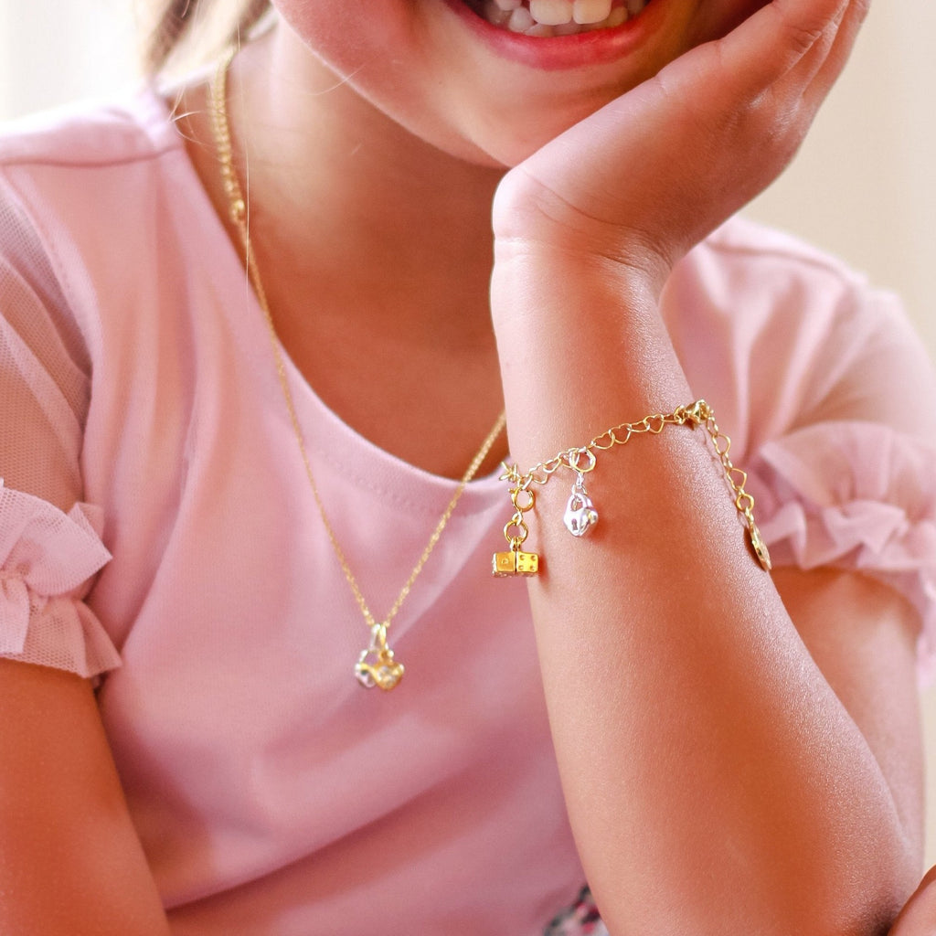 Tween Gifts - Girl's Gold Dice Charm on Charm bracelet