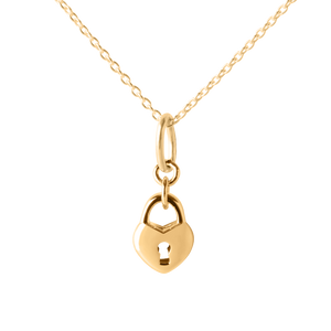 Love Heart Lock Pendant & Children's Necklace - Yellow Gold
