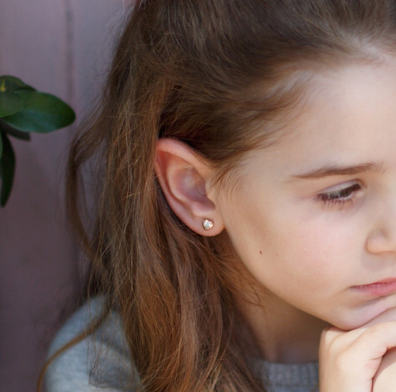 Children's Rose Gold Heart Earrings - Sparkle Heart Earrings